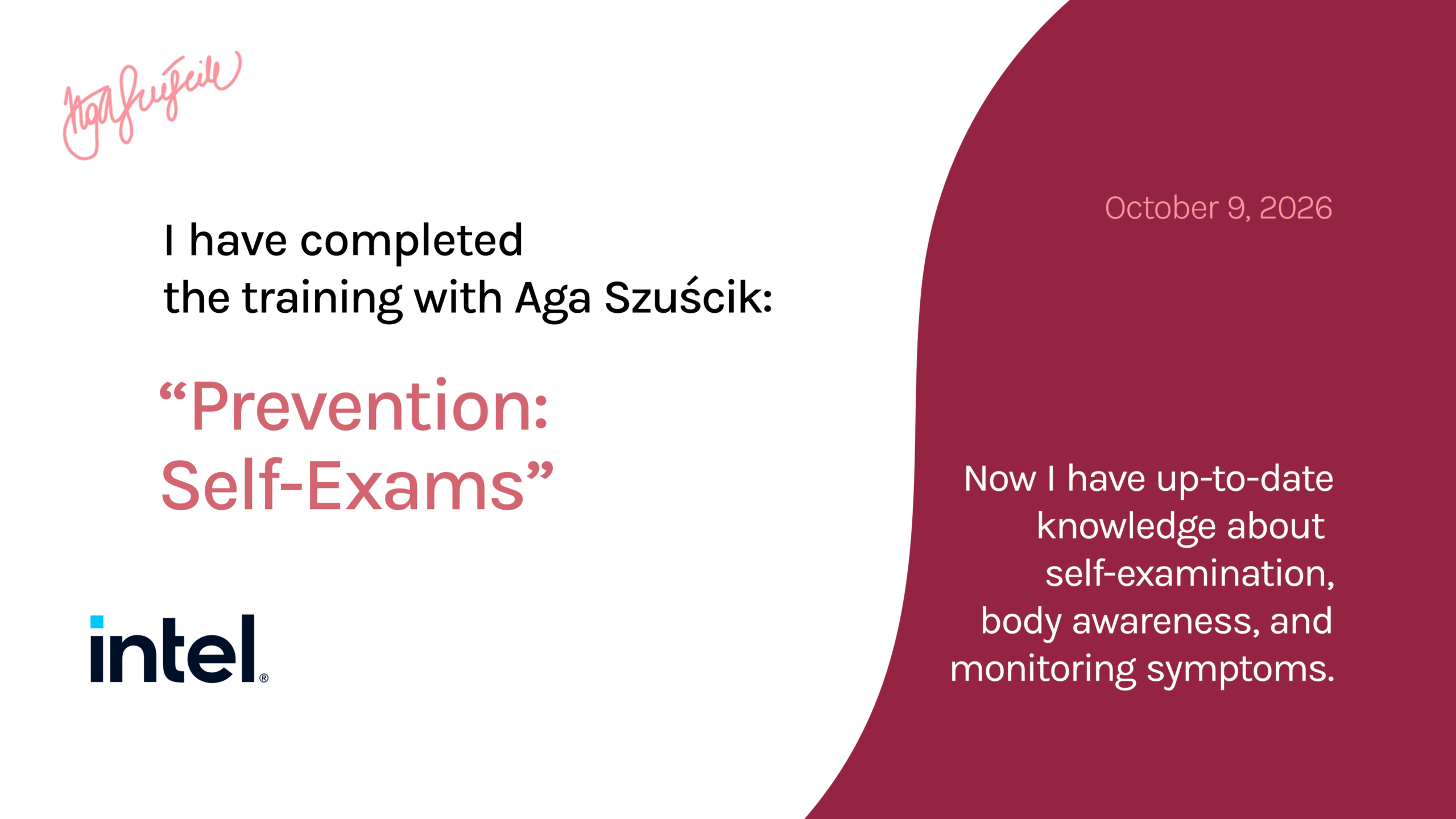 Training completion badge - Aga Szuścik and Intel